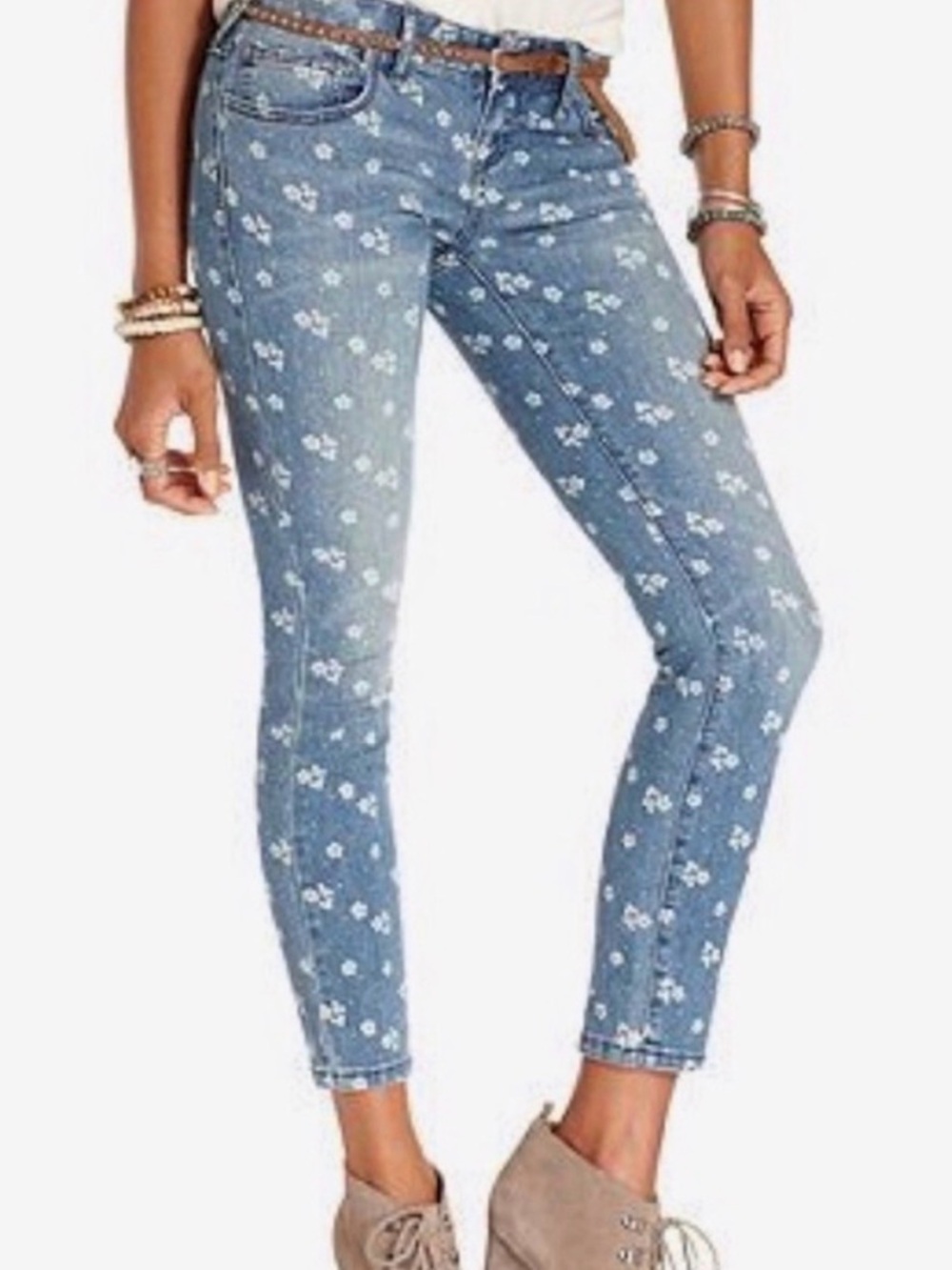 Free People Skinny Flower cropped Jeans size 27